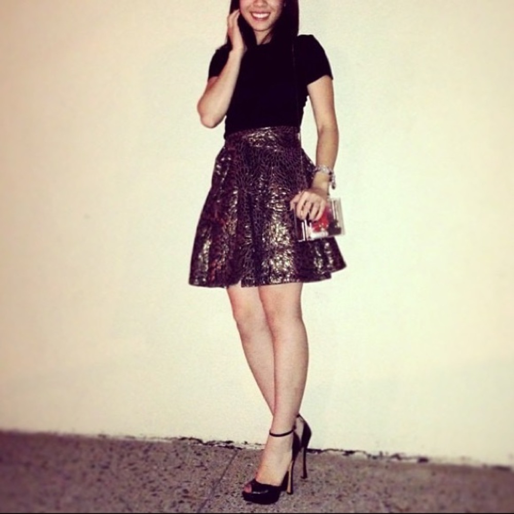 ZARA - Metallic Patterned Skater Skirt
